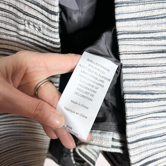 TORY BURCH gray & cream striped pea coat double breasted Mid Weight Size 4 - Picture 8 of 8